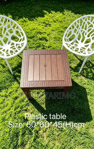 Modern Outdoor Plastic Coffee Table – Brown Rattan Design