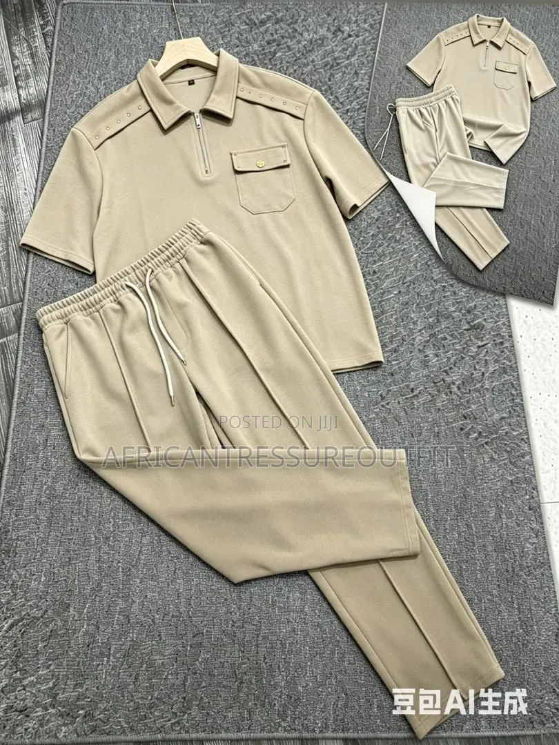 Cinvoph Two-Piece Set Features a Short Sleeve Shirt With a Zip Placket