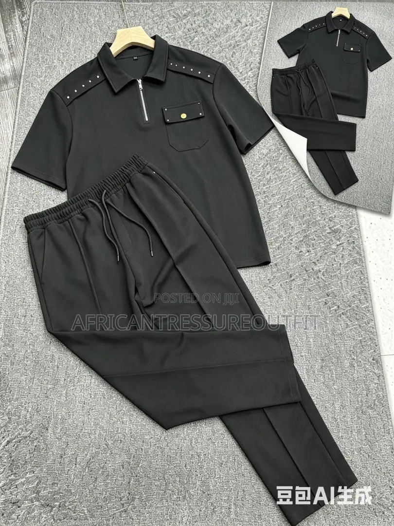 Cinvoph Two-Piece Set Features a Short Sleeve Shirt With a Zip Placket