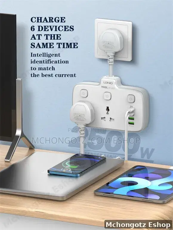 Ldnio Sc2413 Power Extension Socket (2 Outlets, Usb + 20w Type-c Pd)