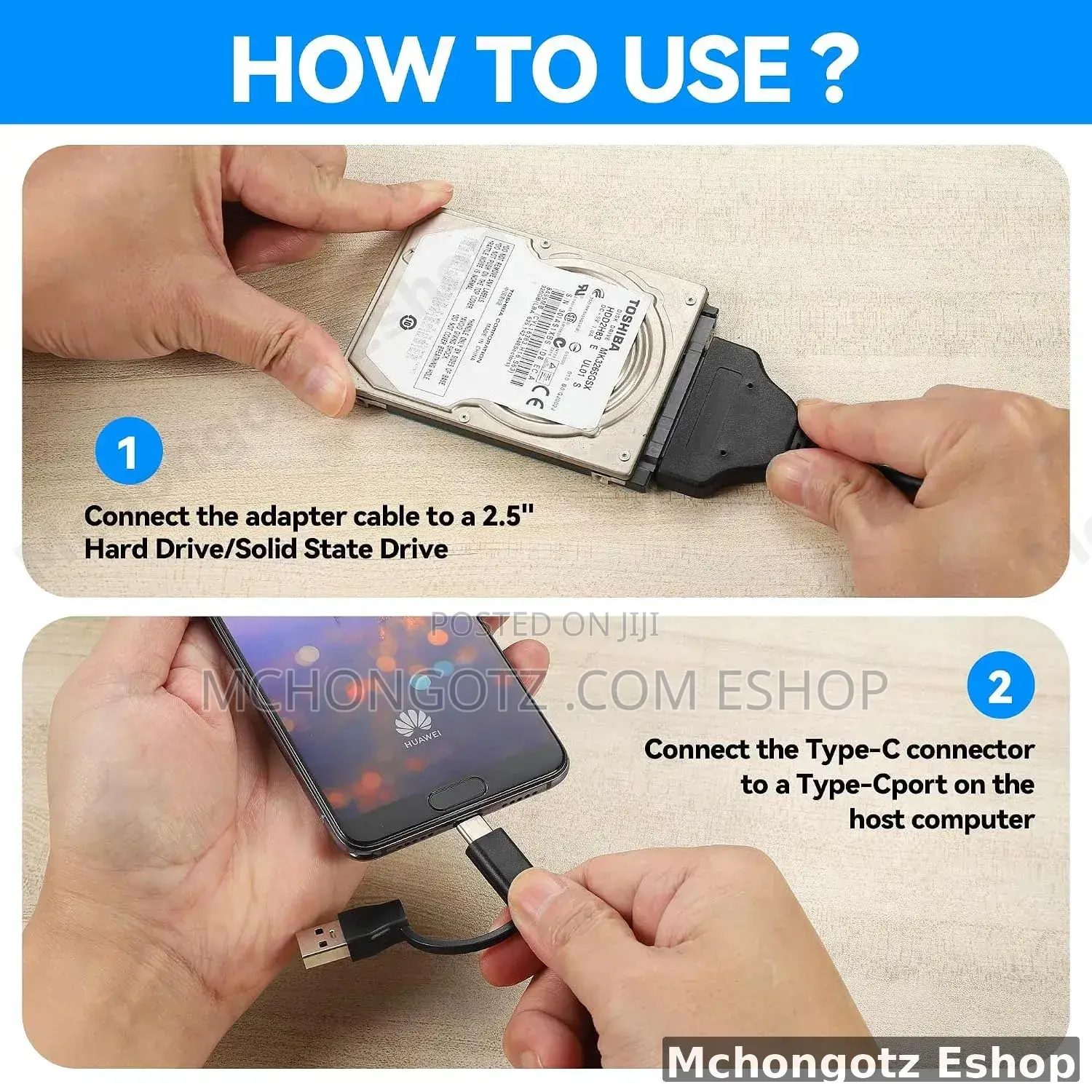 Sata Cable 2 in 1 Usb-a to Sata Adapter Cable 2.5" HDD / SSD Converter