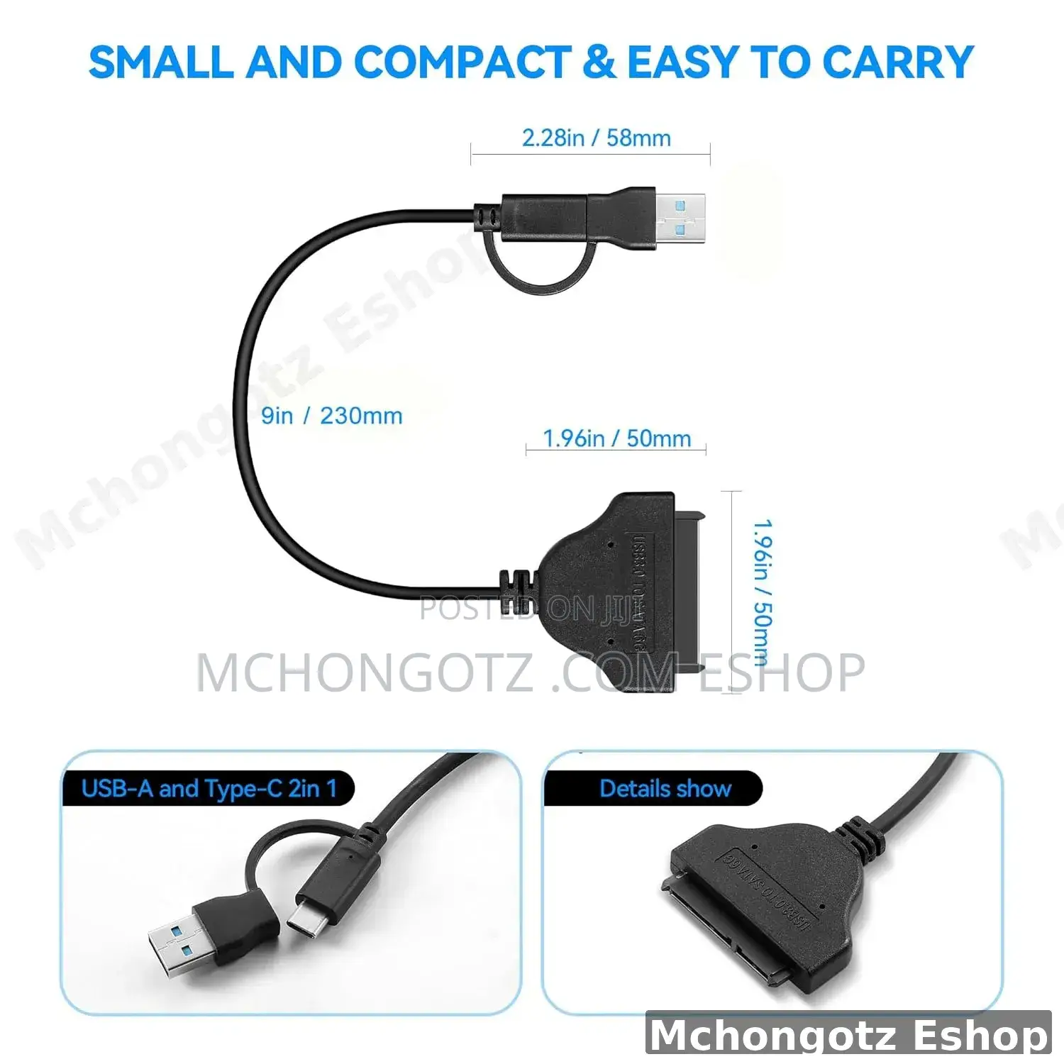 Sata Cable 2 in 1 Usb-a to Sata Adapter Cable 2.5" HDD / SSD Converter