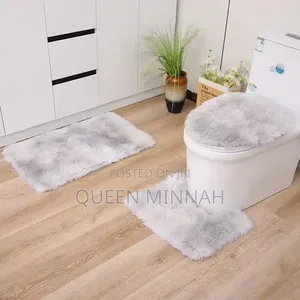 Three-Piece Shaggy Bathroom Rug and Cover Set