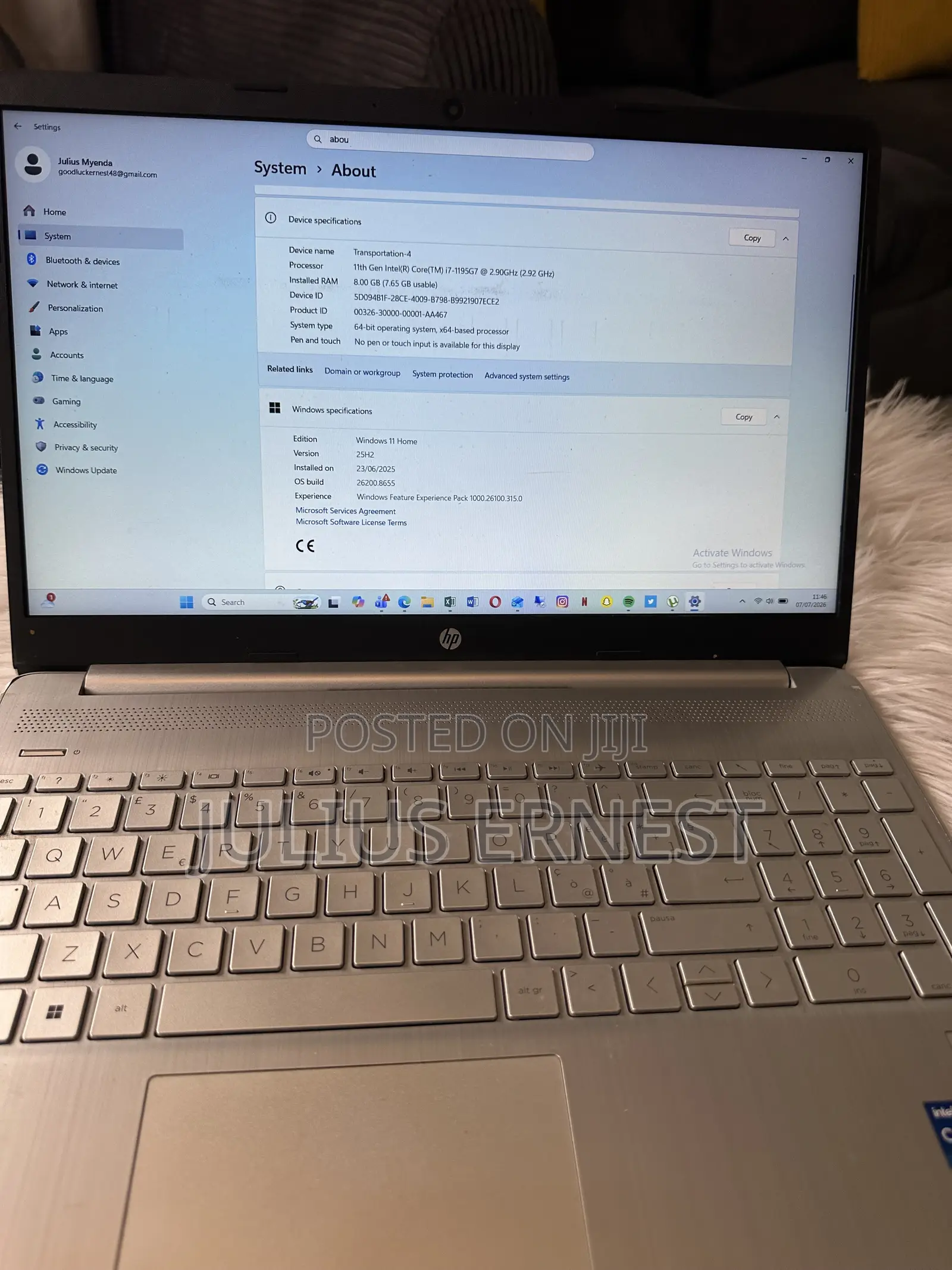 Laptop HP 15S 8GB Intel Core i7 HDD 512GB