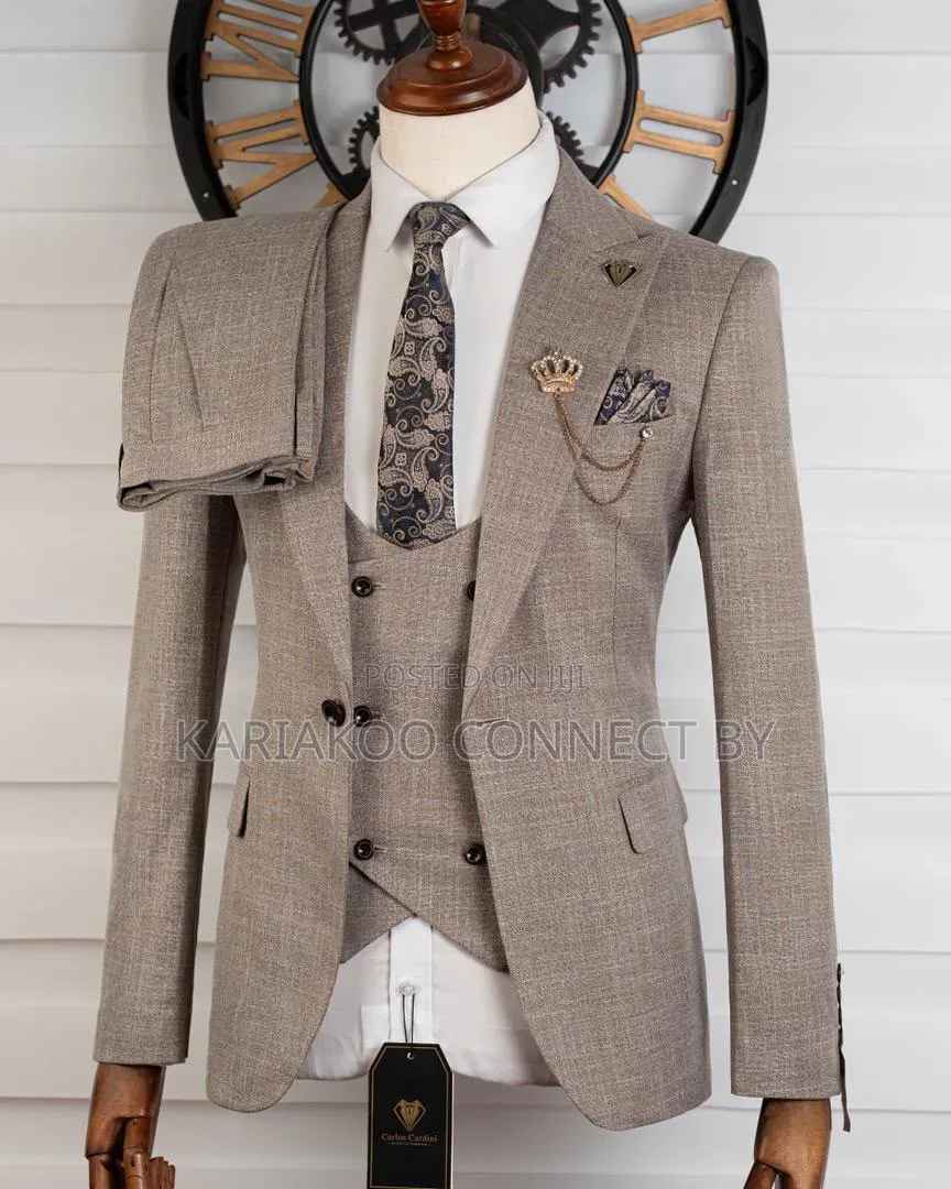Premium Carlos Cardini Full Grey 3-Piece Men's Suit
