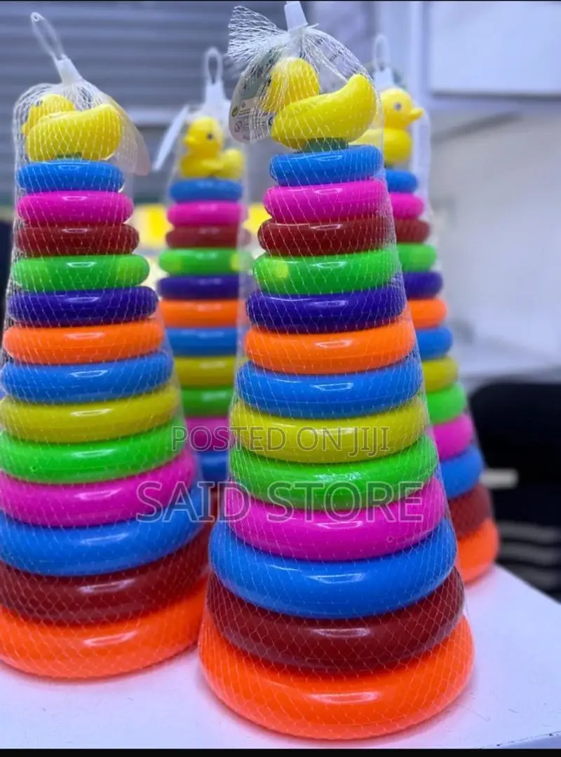 Set Animals Rainbow Stacked Ring Tower Stacking T