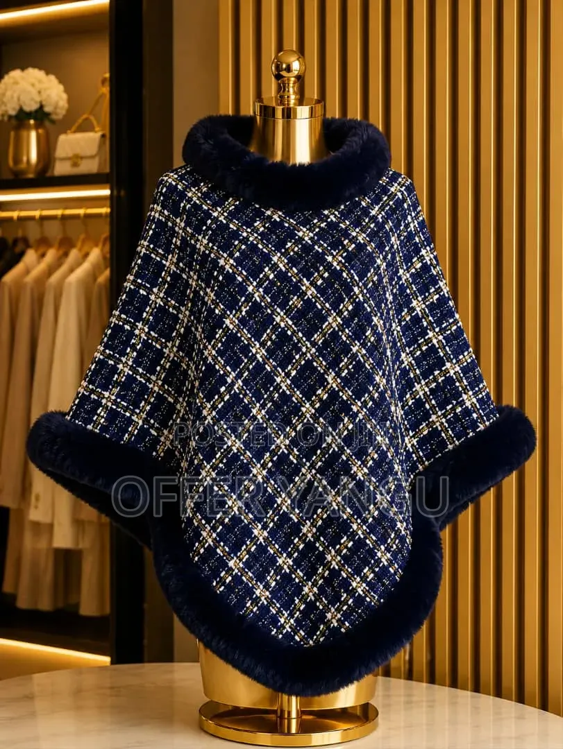 Collar Plaid Cape Poncho