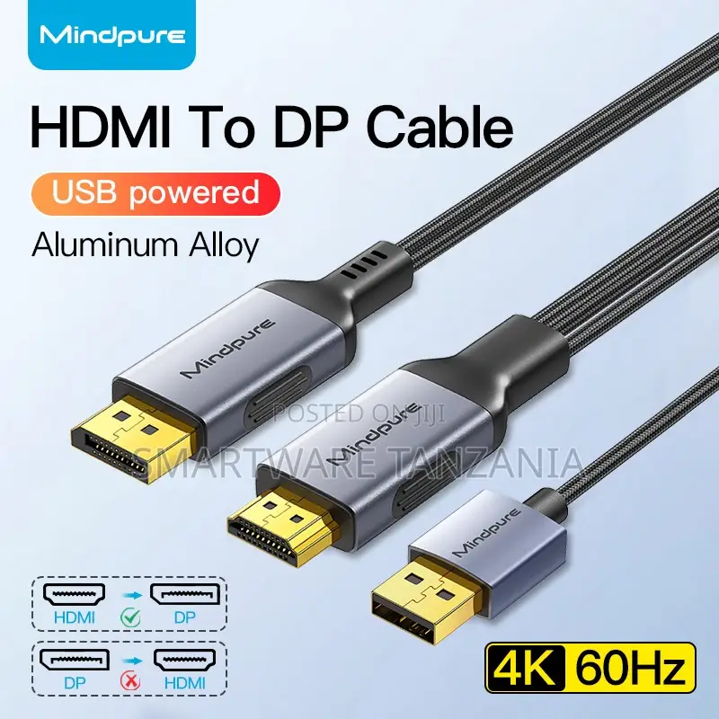 Mindpure Hdmi to Dp Cable - 60hz Usb Powered Aluminum Alloy