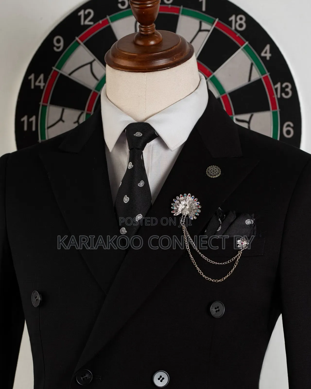 Romaster Premium Black Double-Breasted Slim-Fit Suit