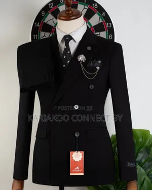 Romaster Premium Black Double-Breasted Slim-Fit Suit