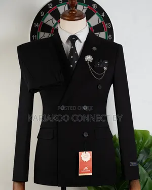 Romaster Premium Black Double-Breasted Slim-Fit Suit