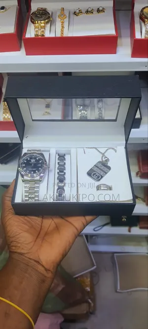 Rolex Silver-Watch,Bracelet, Necklace, Ring, Ear Ring 5 in 1