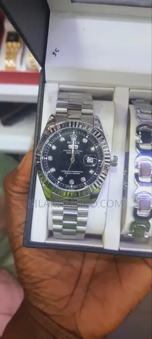 Rolex Silver-Watch,Bracelet, Necklace, Ring, Ear Ring 5 in 1