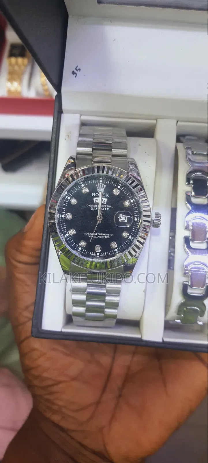 Rolex Silver-Watch,Bracelet, Necklace, Ring, Ear Ring 5 in 1