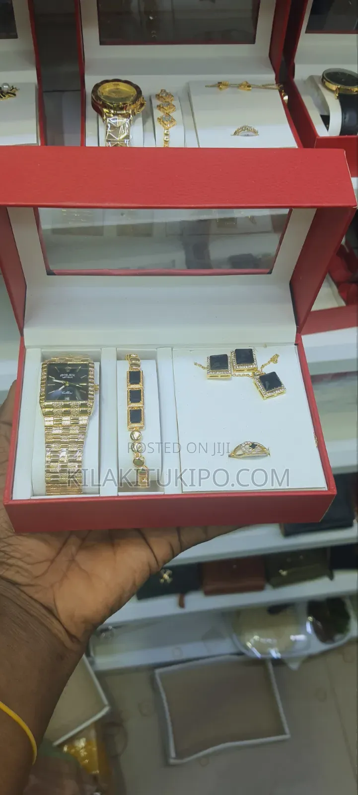 Rolex Geneve-Watch Bracelet Necklace Ring Ear Ring 5 in 1