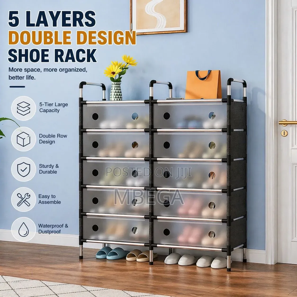 5-layers Double Row Design Shoe Rack* Dimensions:81*28*92cm