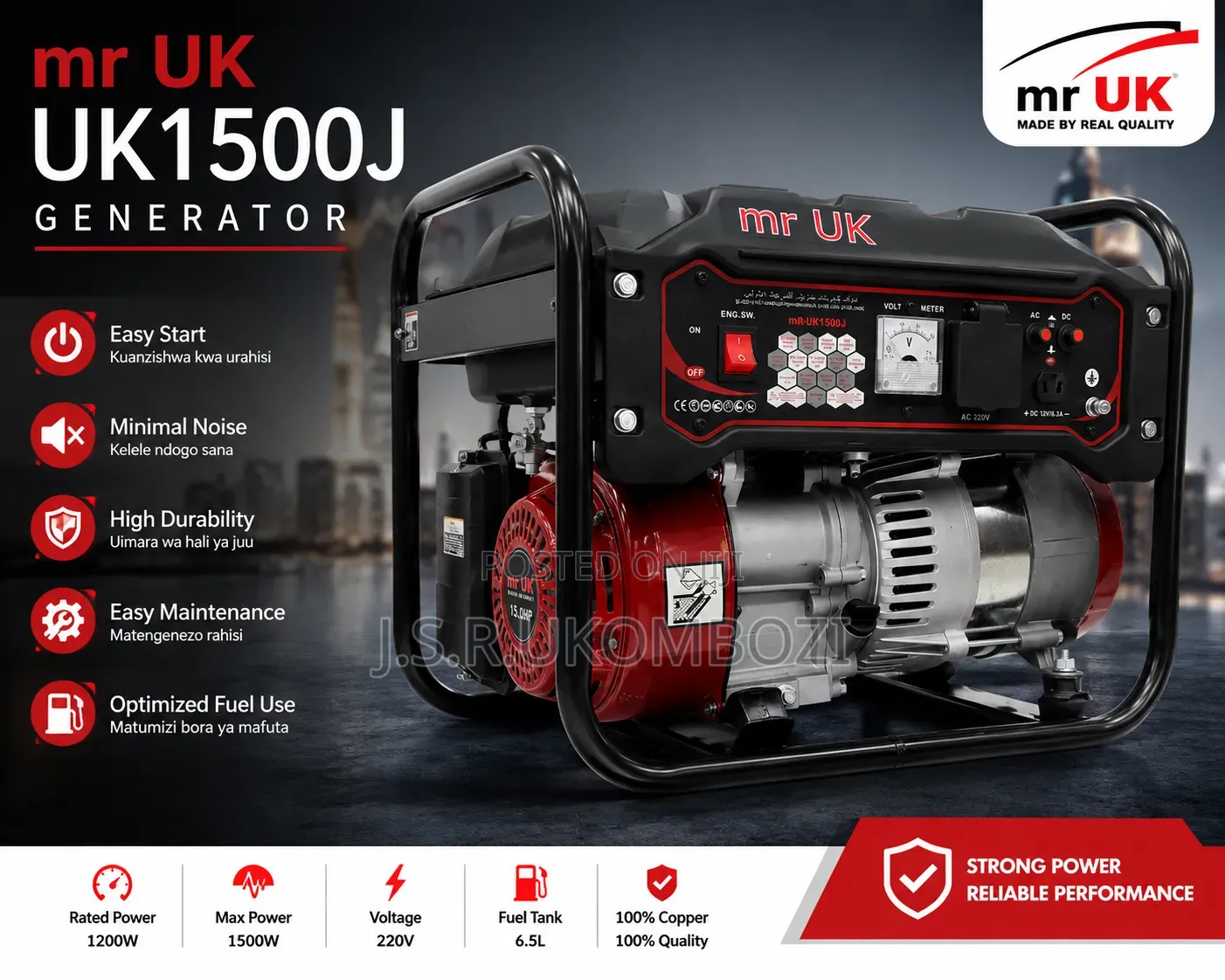 Generator Uk 1500
•Easy Start 
•Minimal Noise 
•High