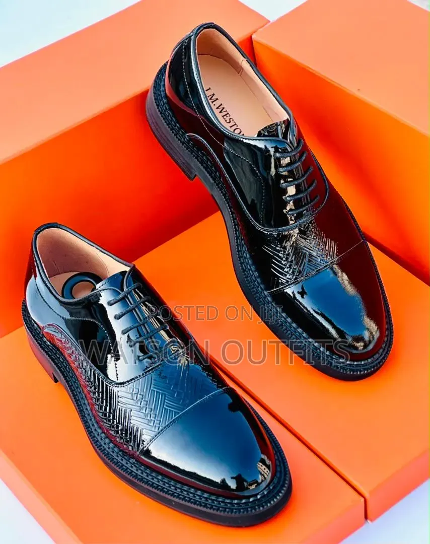 Men's Leather Shoes 1 Shiny Black Colour J