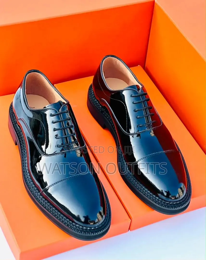 Men's Leather Shoes 1 Shiny Black Colour J