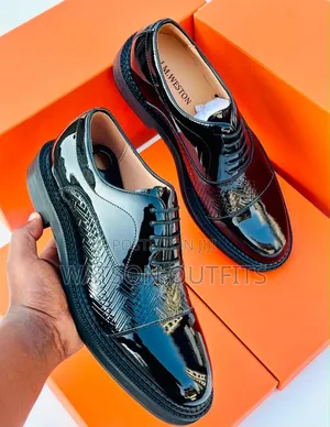 Men's Leather Shoes 1 Shiny Black Colour J