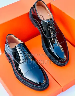 Men's Leather Shoes 1 Shiny Black Colour J
