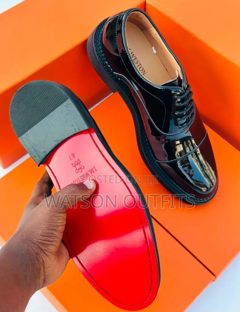 Men's Leather Shoes 1 Shiny Black Colour J