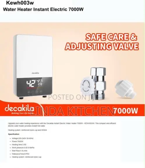 Decakila Instant Electric Water Heater 7000w, 3 - 5sec