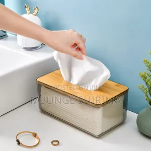 *#Acrylic-Bamboo Lid Tissue Box Holder* *