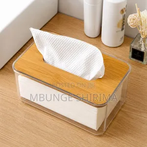 *#Acrylic-Bamboo Lid Tissue Box Holder* *