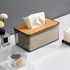 *#Acrylic-Bamboo Lid Tissue Box Holder* *
