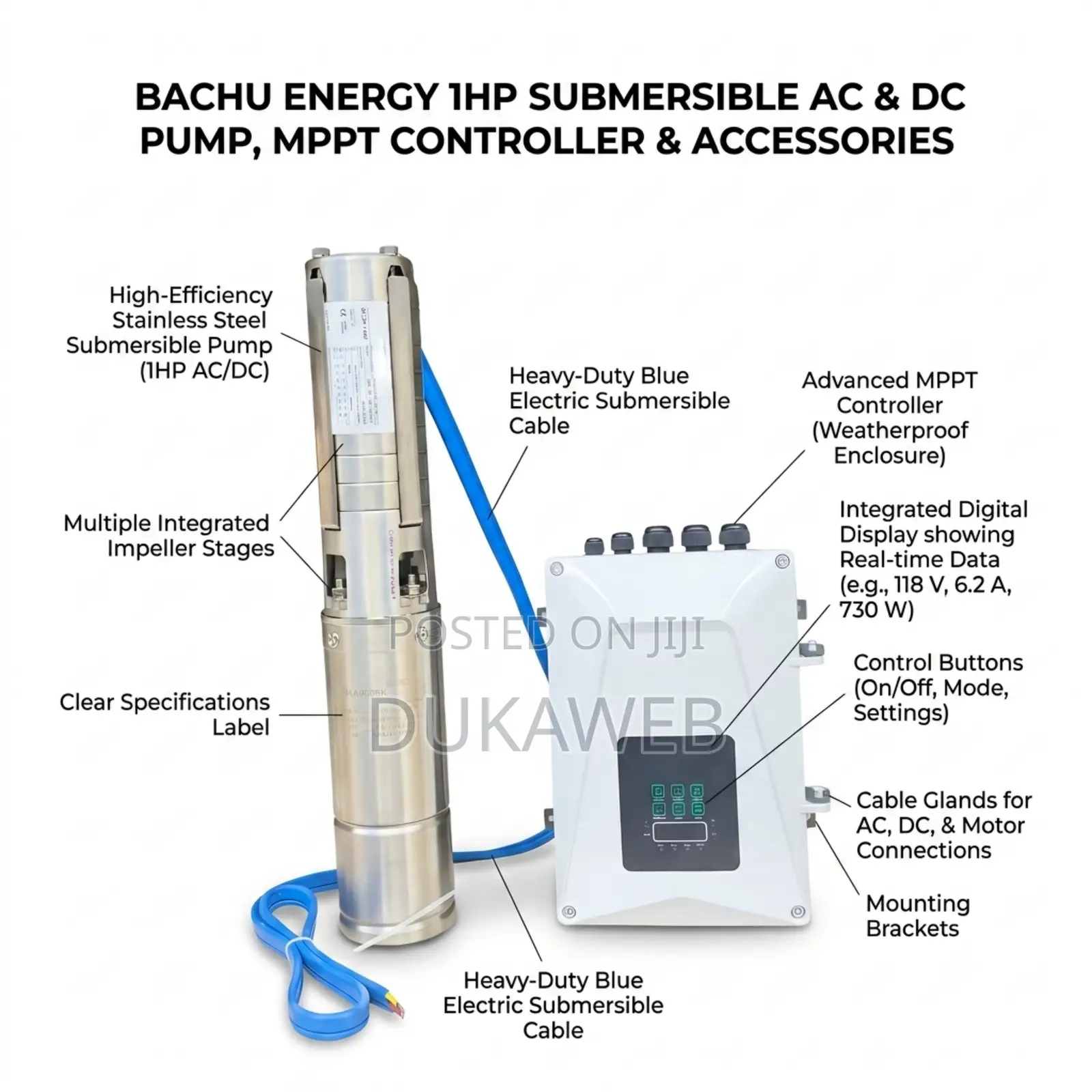 Bachu Energy 1HP AC/DC Submersible Pump With MPPT Controller