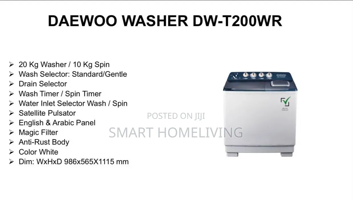 DAEWOO Twin Tub Semi Automatic Washing Machine 20Kg