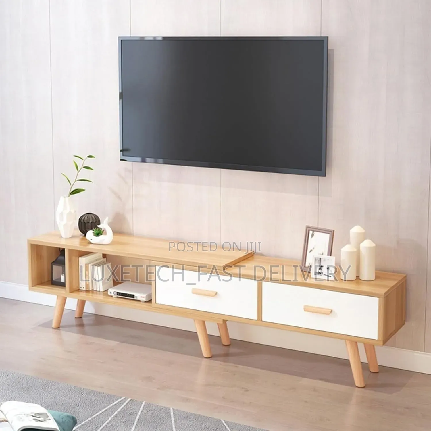 Modern Extendable TV Stand With Storage Drawers – Wooden TV Cabinet