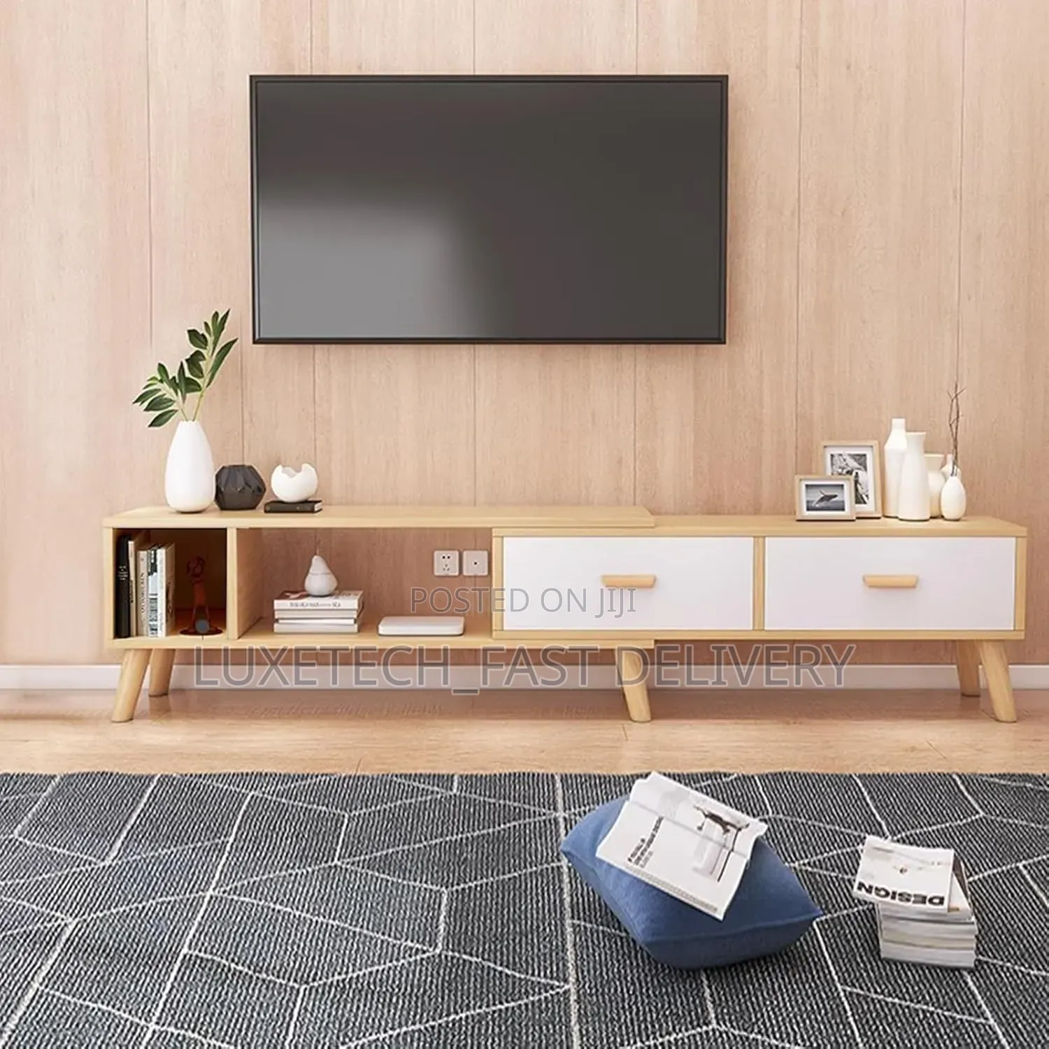 Modern Extendable TV Stand With Storage Drawers – Wooden TV Cabinet