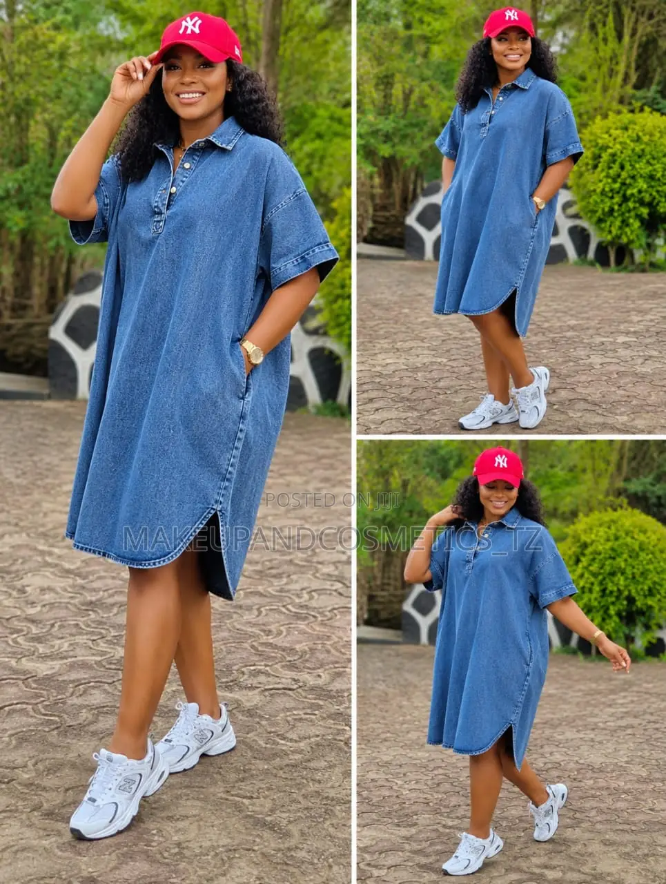 Oversized Short - Sleeve Denim Trapeze Shirt Dress