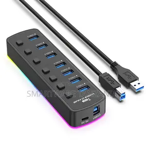 7-Port USB 3.0 Hub With RGB Lighting for Fast Data Transfer