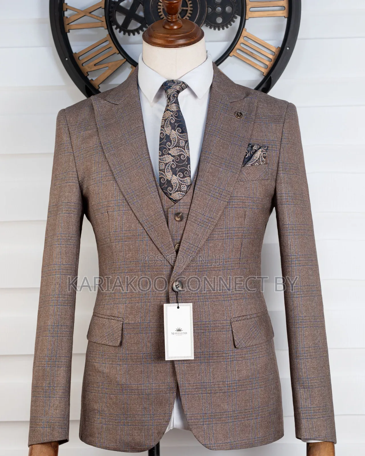 Premium Men's 3-Piece Plaid Suit in Classic Tan