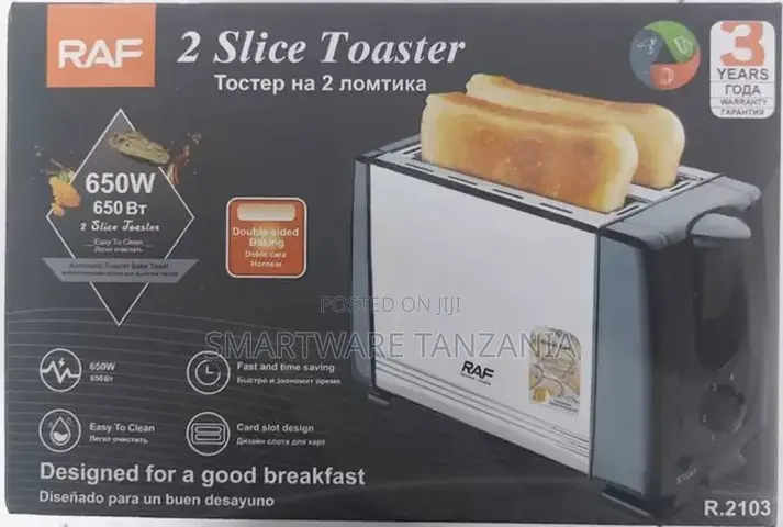 RAF 2 Slice Toaster, 650W Power, Dual-Sided Baking, Easy to Clean