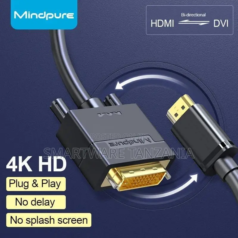 Mindpure Brand Bi-Directional HDMI to DVI Cable Featuring Gold-Plated