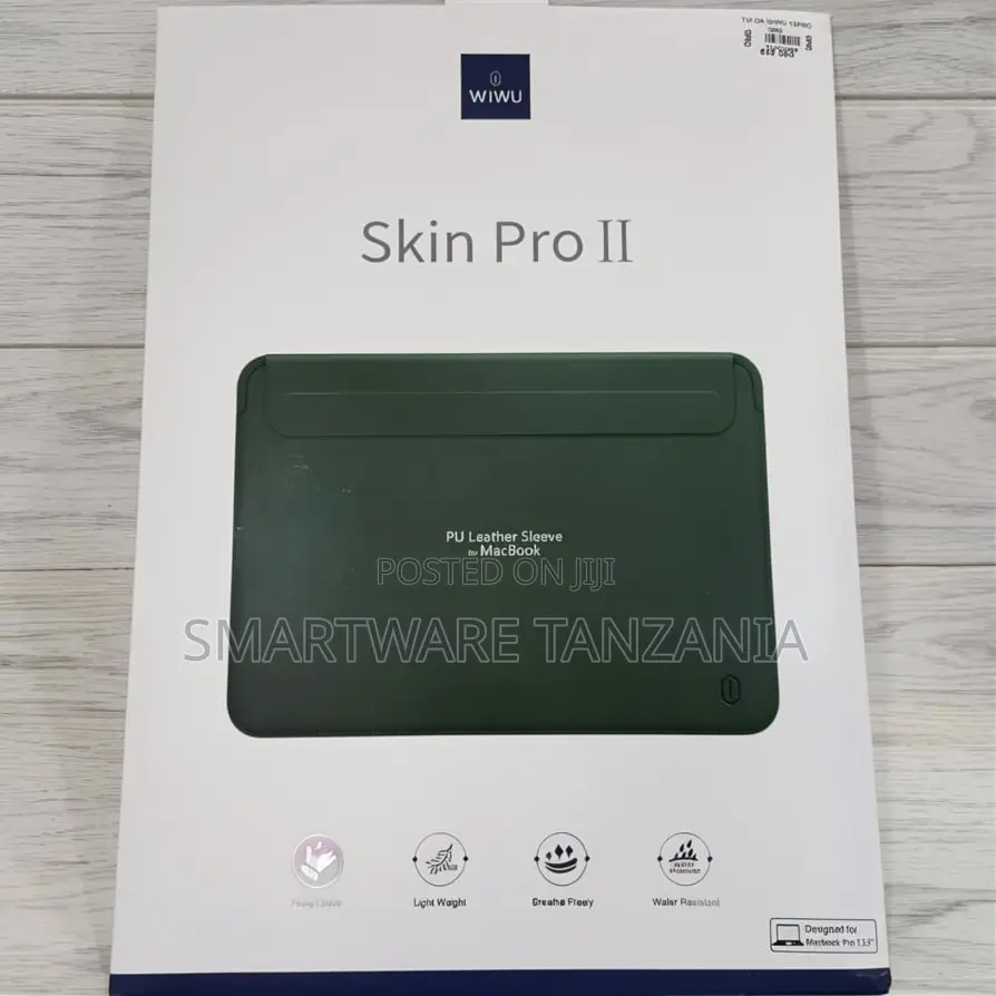 WIWU Skin Pro II PU Leather Sleeve for MacBook 13.3", Midnight Green
