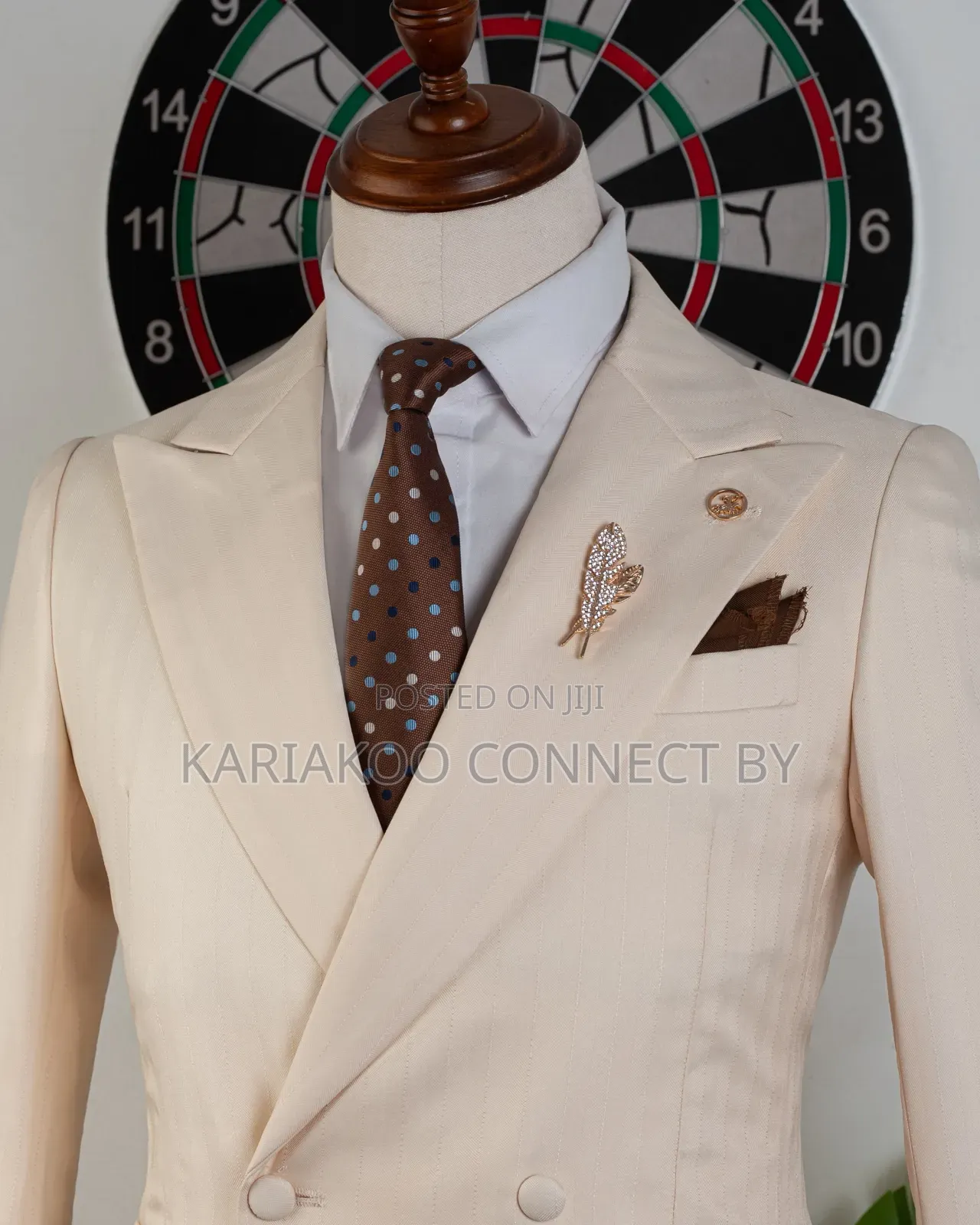​Luxury Men's Off-White 2-Piece Pinstripe Wedding Suit