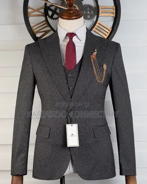 Premium Dark Charcoal Textured 3-Piece Suit