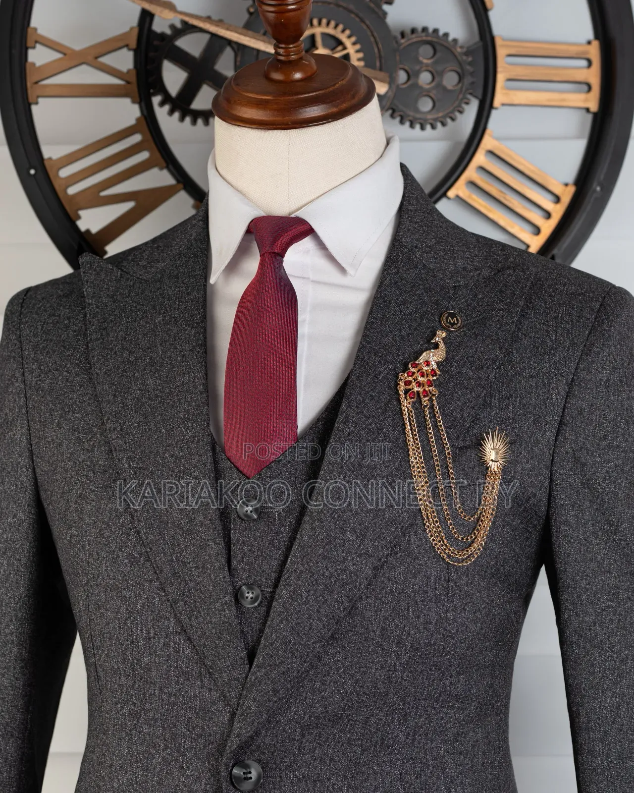 Premium Dark Charcoal Textured 3-Piece Suit