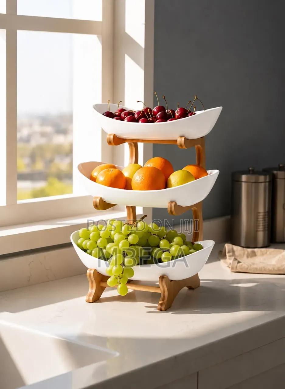 3-Layers Fruit Serving Bowls With Bamboo Stand