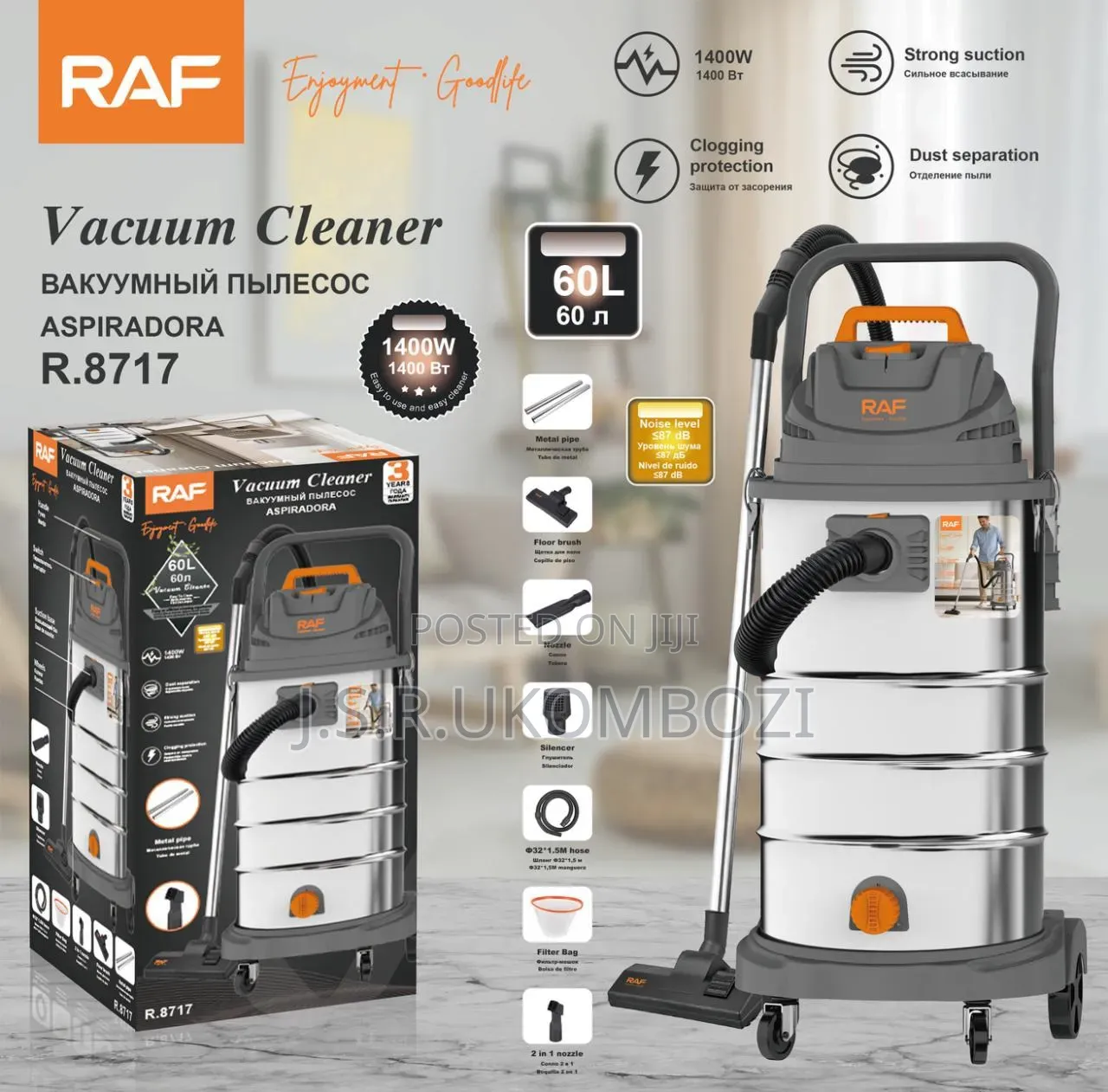 Raf Wet and Dry Vaccum Cleaner 60l Big Machine
