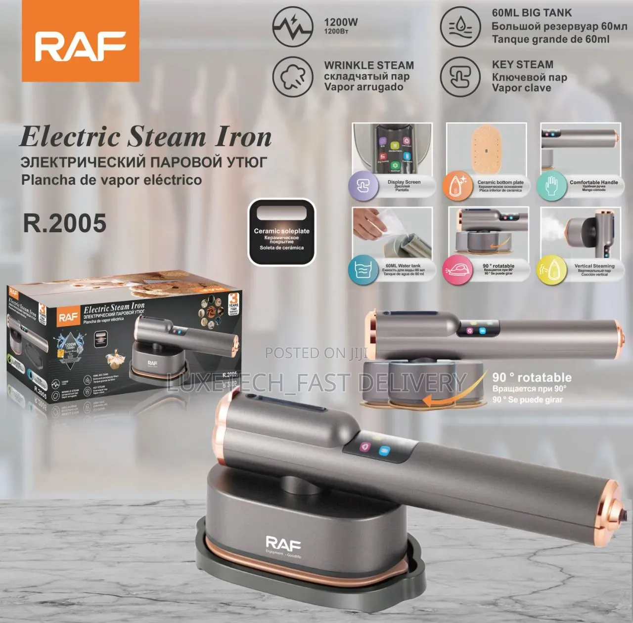 RAF R.2005 Electric Steam Iron – Ceramic Soleplate Garment Steamer