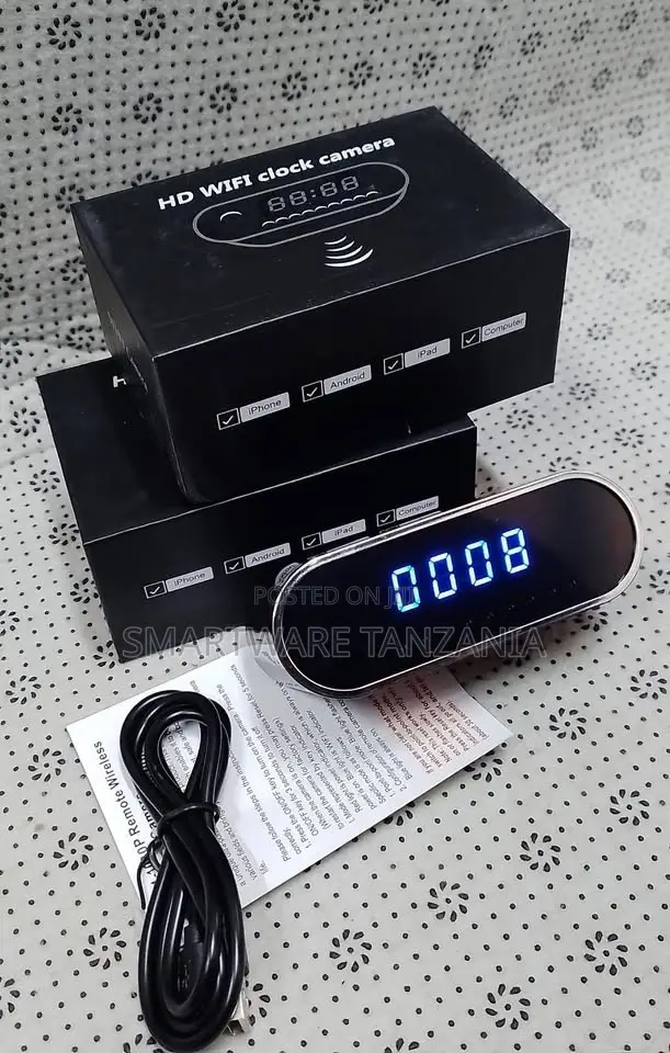 HD WiFi Clock Camera With Remote Access, Digital Display, USB Cable