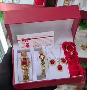 Fashionjewelrygift Set Gold-Tone Watch, Bracelet,necklace,and Earrings