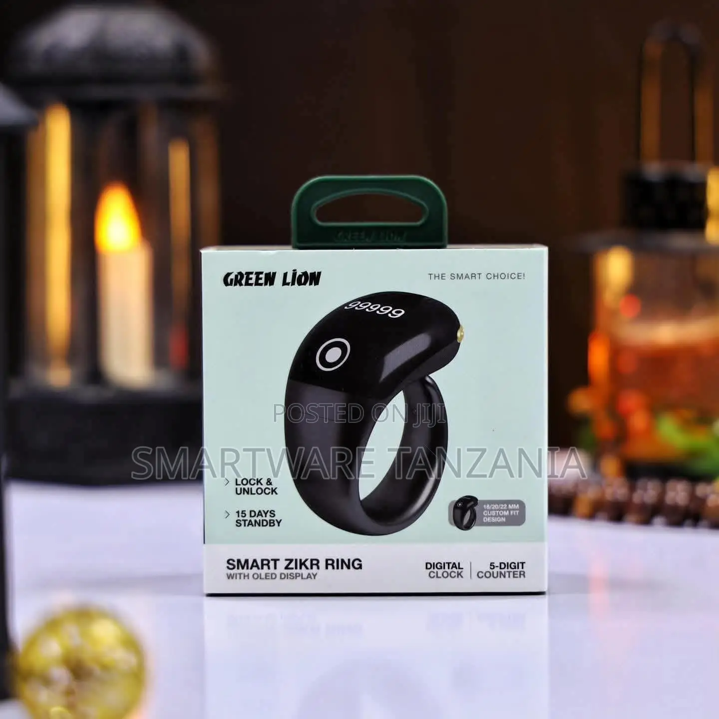 Green Lion Smart Zikr Ring, OLED Display, Digital Clock, 18-22 MM