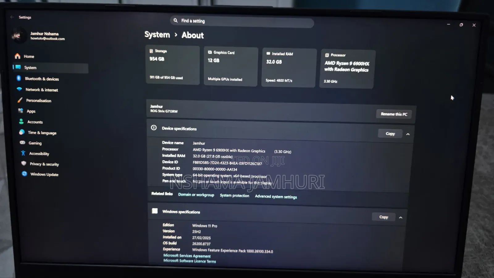 Laptop Asus ROG Strix G17 32GB AMD Ryzen 9 SSD 1T